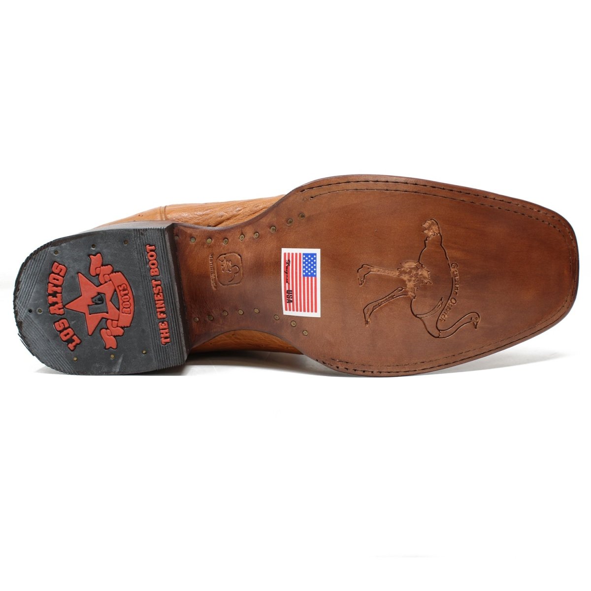 Botas de Avestruz Panza Original Punta Rodeo Cuadrada Ancha Color Miel - Los Altos Boots - Los Altos Boots