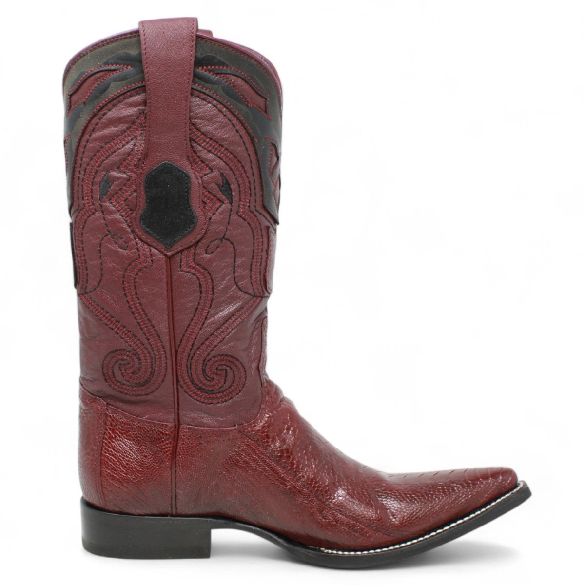 Western Genuine Ostrich leg 3X Toe Boots Burgundy Color - Wild West Boots - RIght SIde View