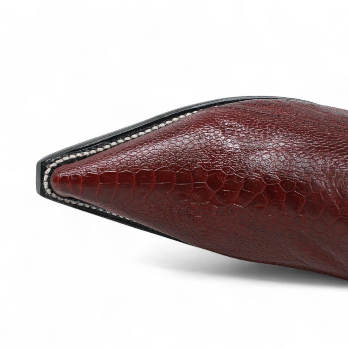 Western Genuine Ostrich leg 3X Toe Boots Burgundy Color - Wild West Boots - Toe View