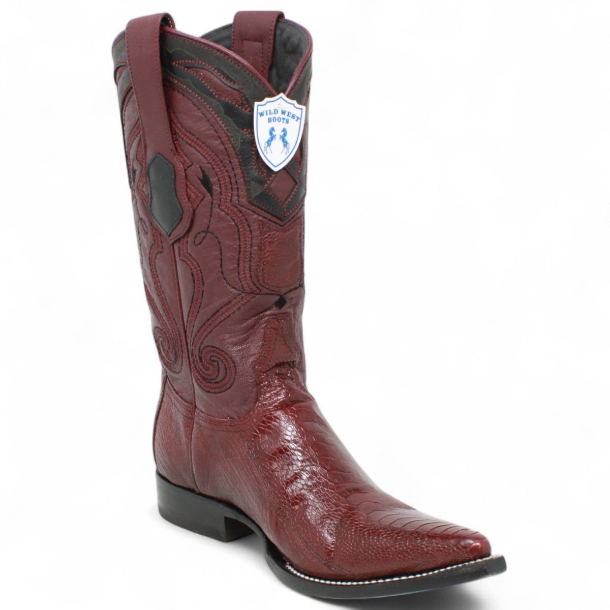 Western Genuine Ostrich leg 3X Toe Boots Burgundy Color - Wild West Boots - SIde View