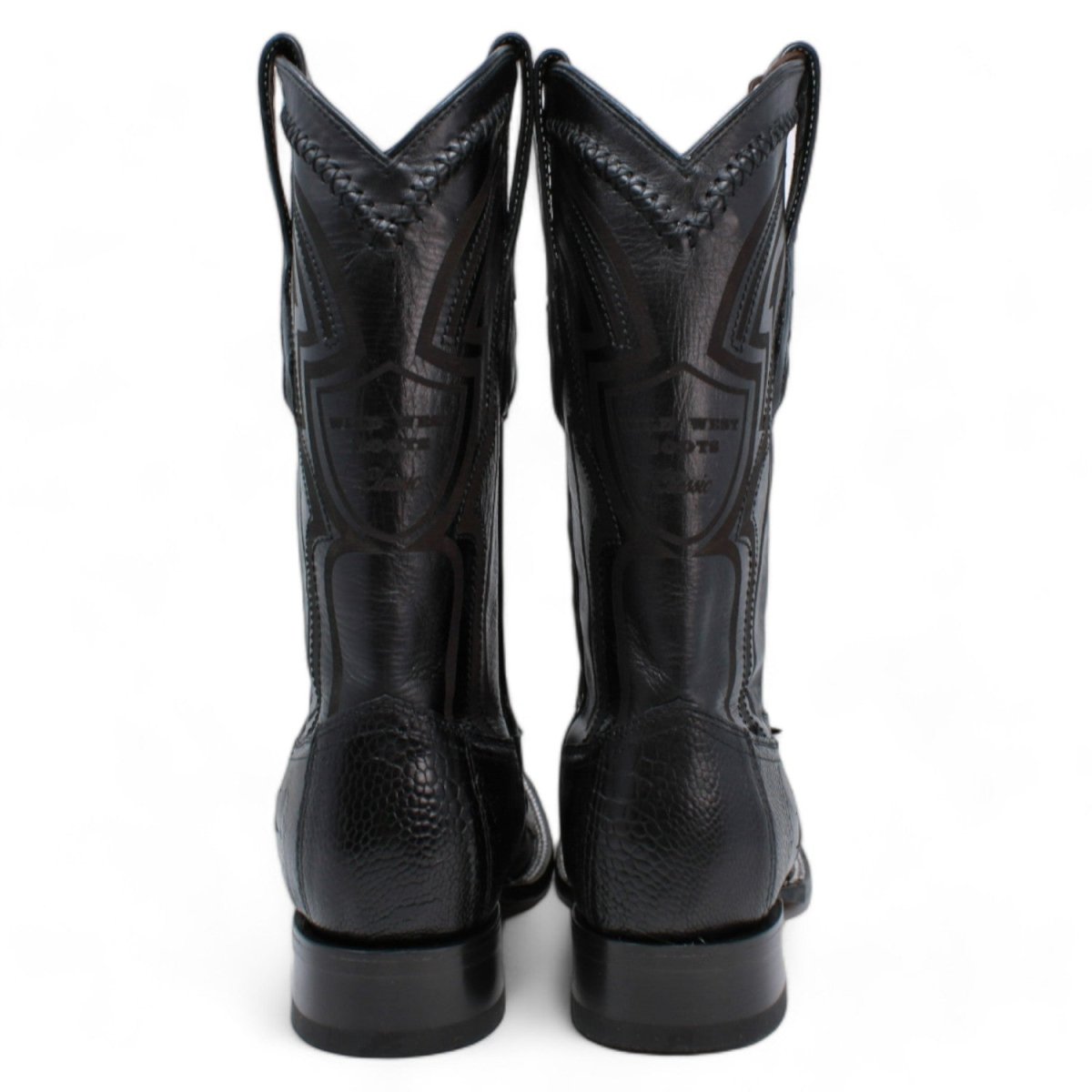 Genuine Ostrich Leg Wide Square Toe Boots Black Color - Wild West Boots back