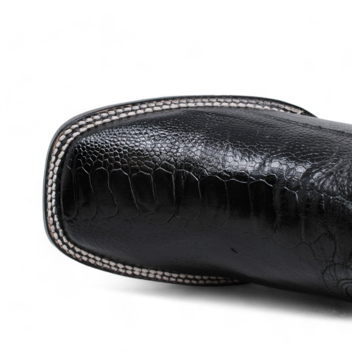 Genuine Ostrich Leg Wide Square Toe Boots Black Color - Wild West Boots toe