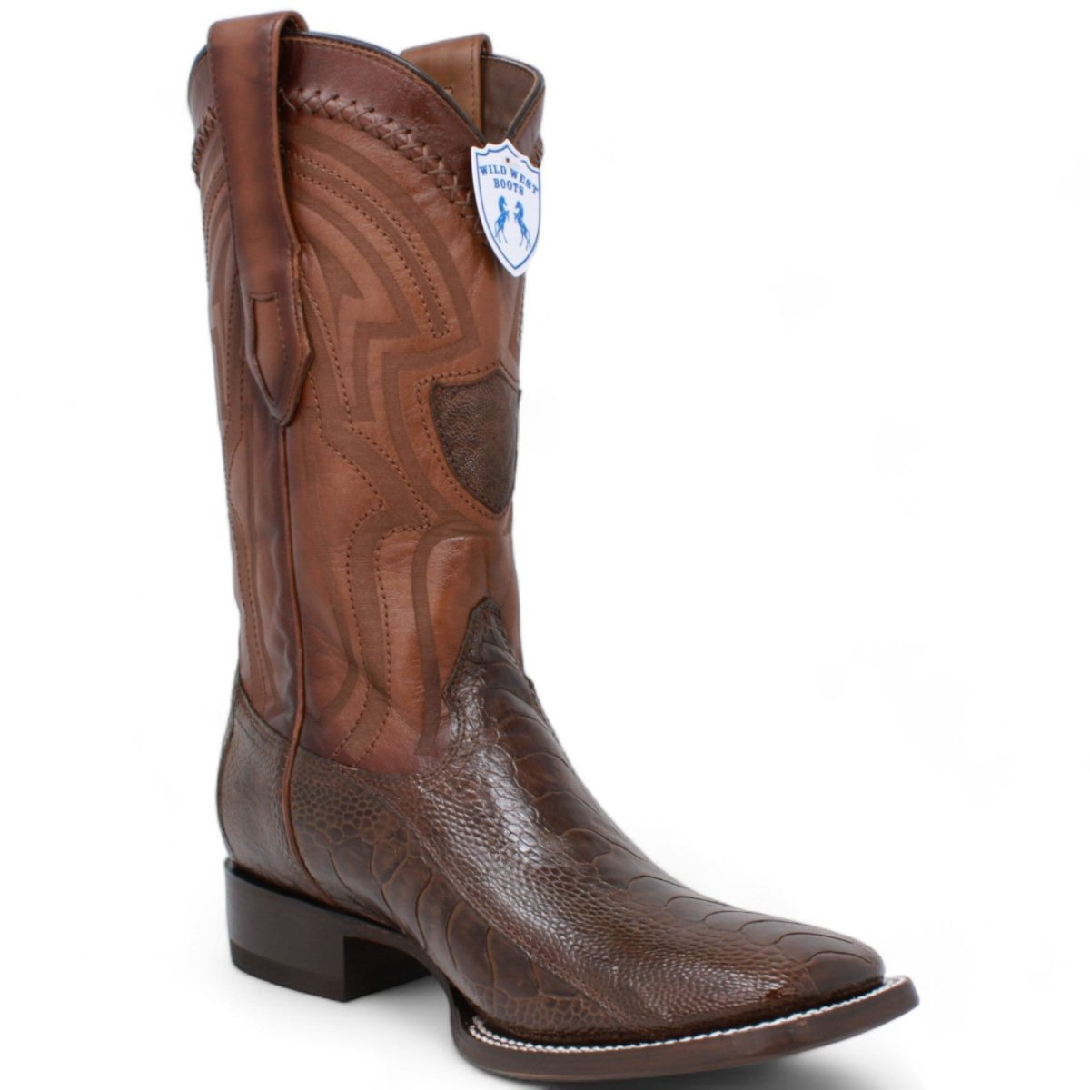 Genuine Ostrich Leg Wide Square Toe Boots Brown Color - Wild West Boots