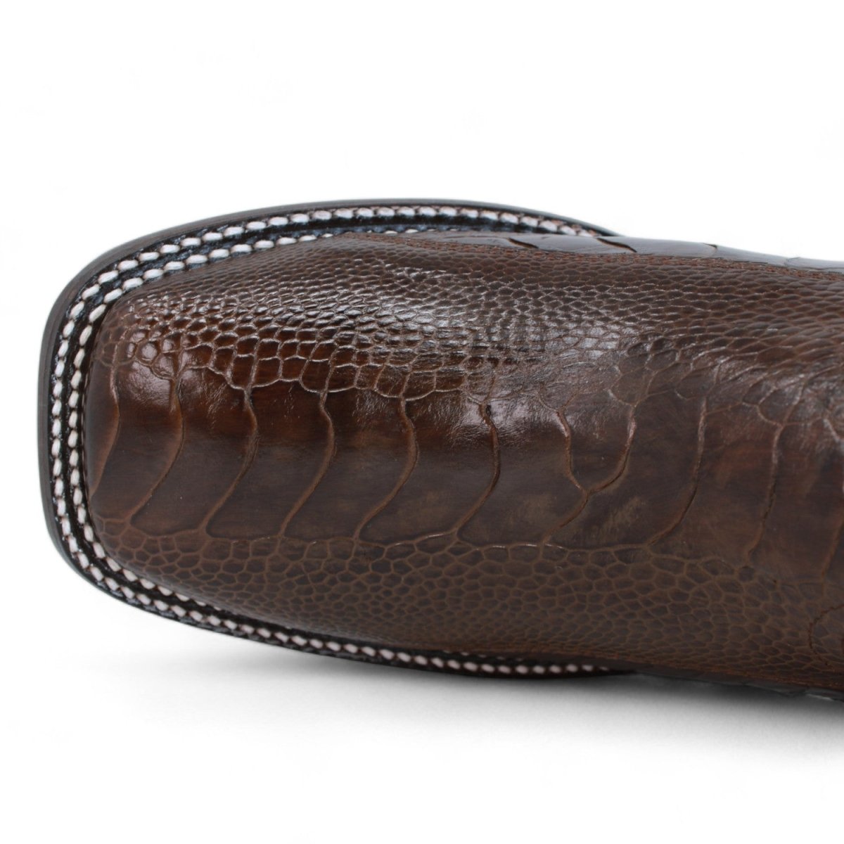 Genuine Ostrich Leg Wide Square Toe Boots Brown Color - Wild West Boots toe