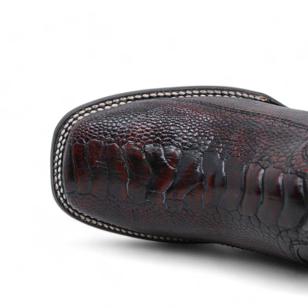 Genuine Ostrich Leg Wide Square Toe Boots Black Cherry Color - Wild West Boots toe