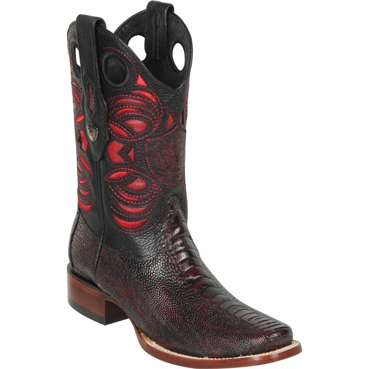 Botas Cortas de Avestruz Original Horma Dubai Color Negro Rojizo - Wild West Boots main image 1