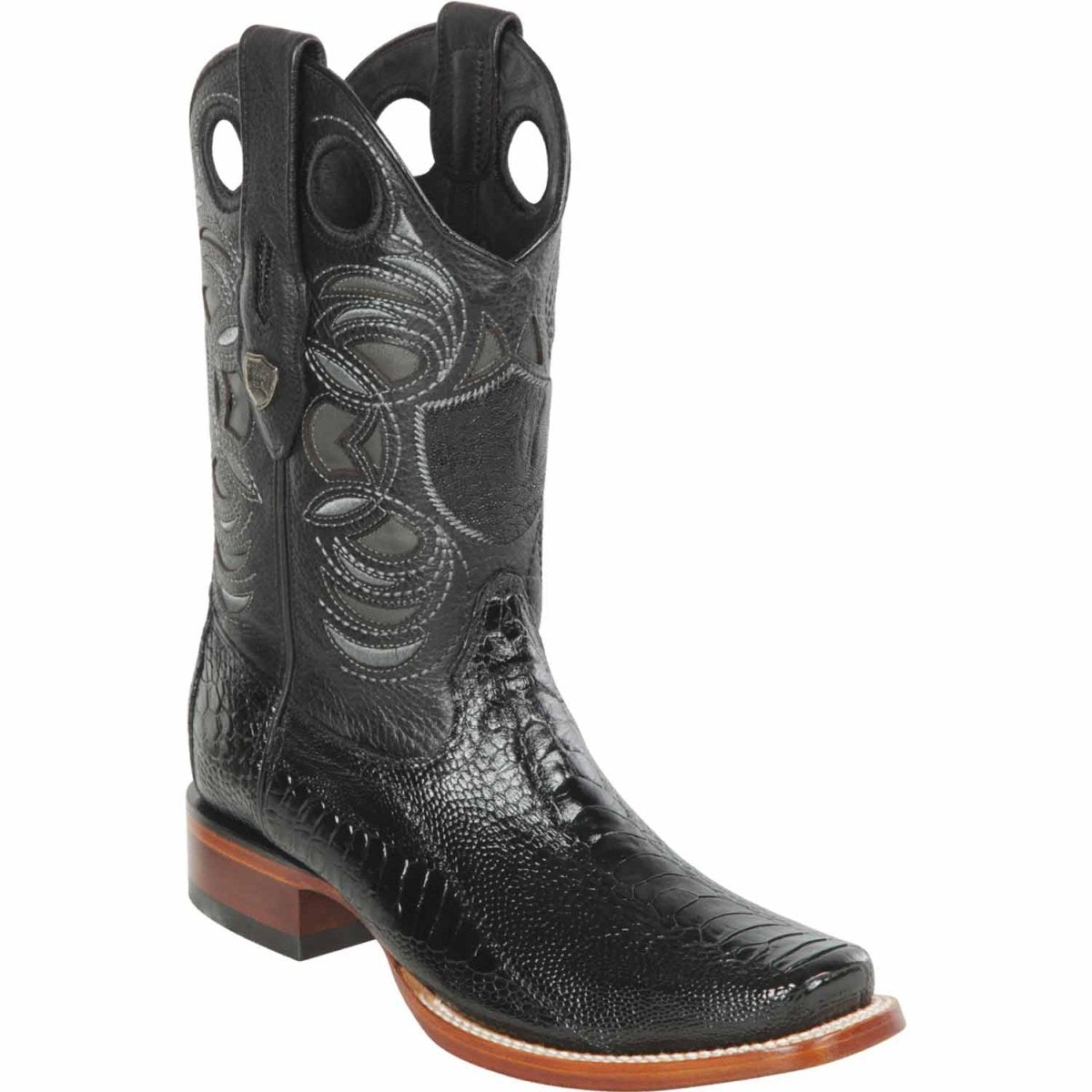 Botas de Avestruz Pata Original Punta Rodeo Color Negro - Wild West Boots - Wild West Boots