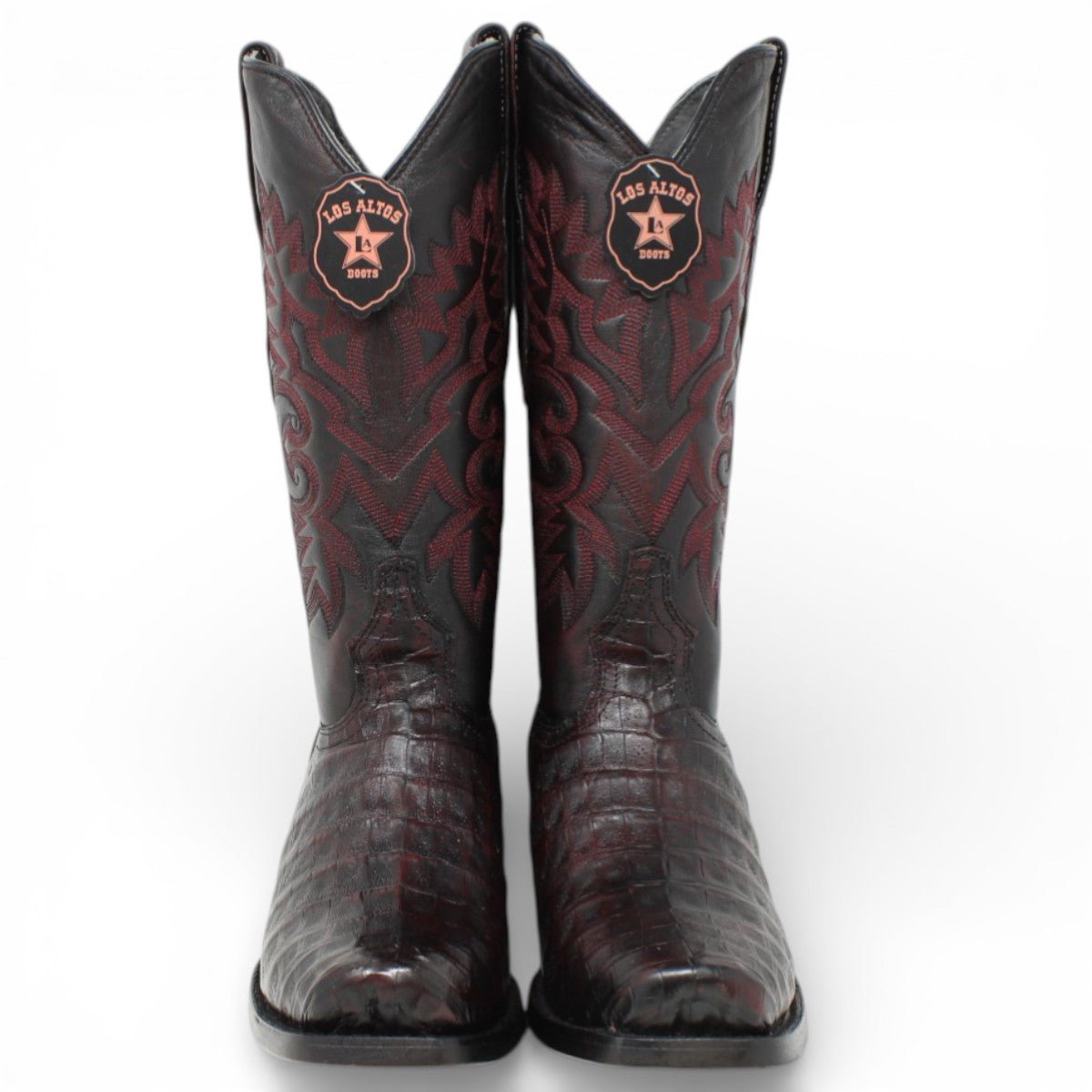 Botas de Caiman Cocodrilo Panza Original Punta 7 Cuadrada Color Negro Rojizo - Los Altos Boots - Los Altos Boots