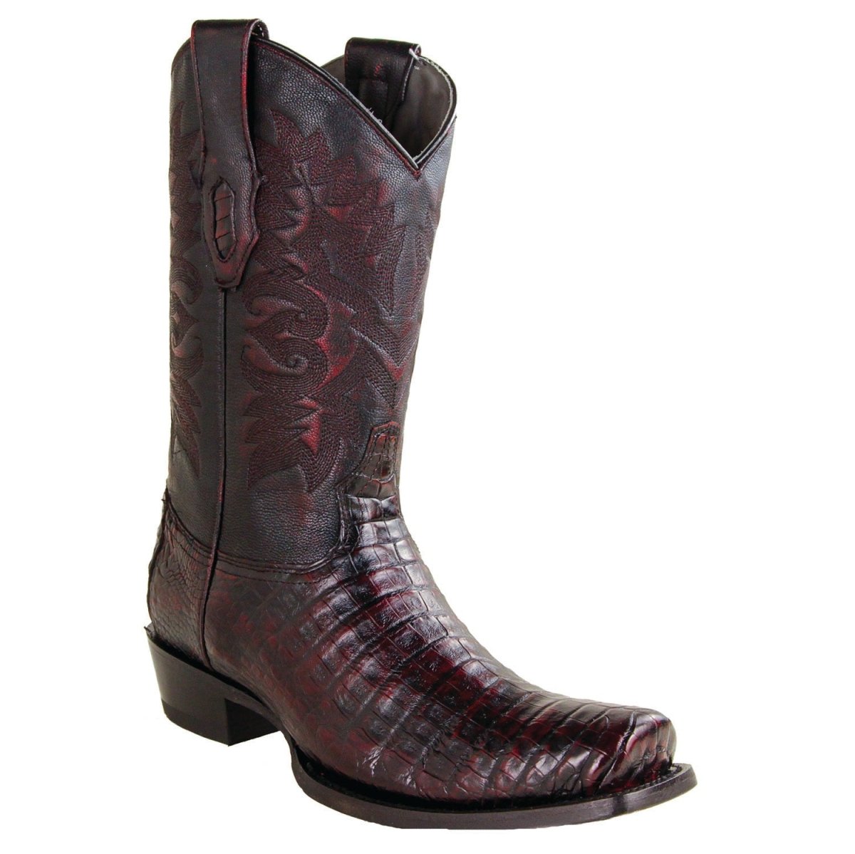 Botas de Caiman Cocodrilo Panza Original Punta 7 Cuadrada Color Negro Rojizo - Los Altos Boots - Los Altos Boots