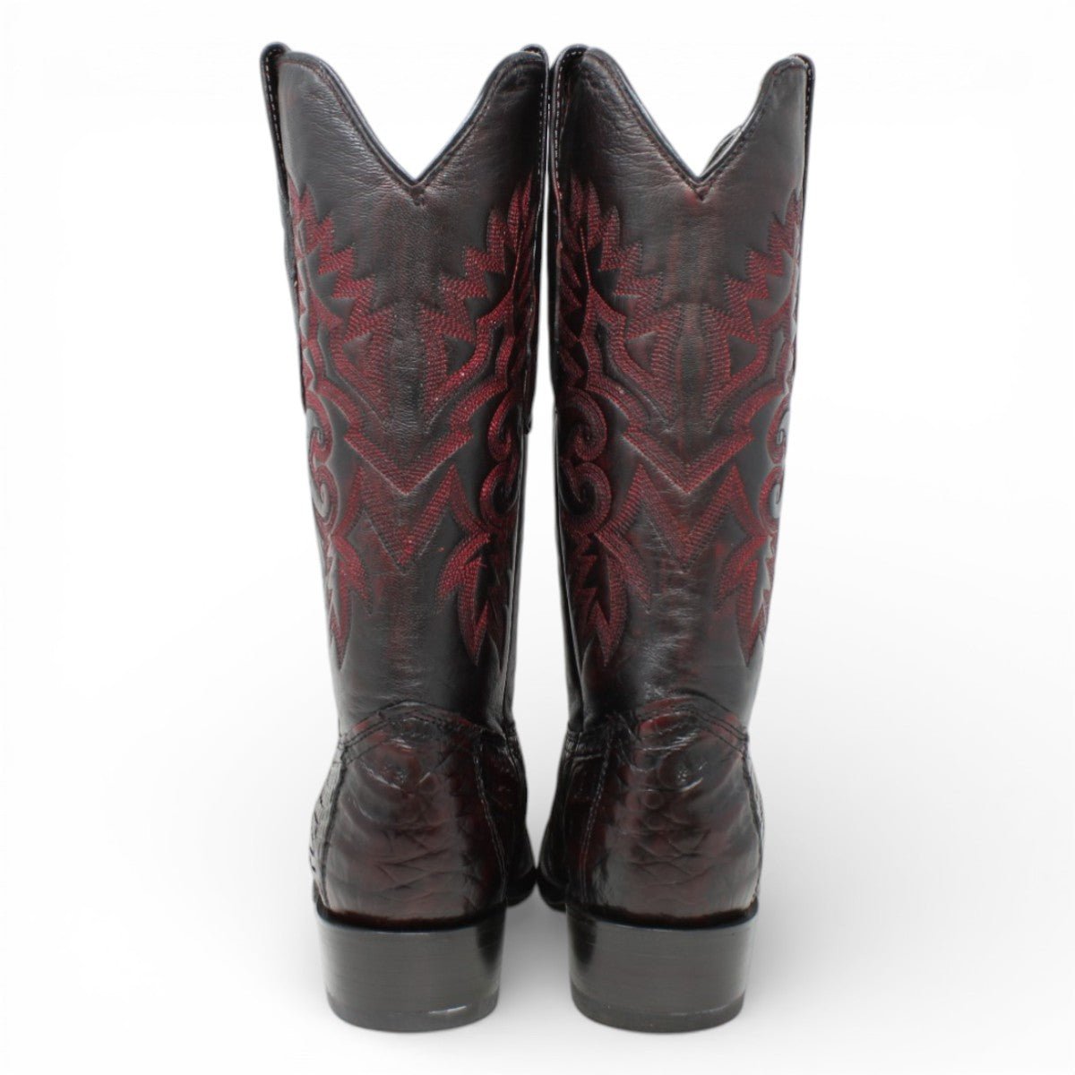 Botas de Caiman Cocodrilo Panza Original Punta 7 Cuadrada Color Negro Rojizo - Los Altos Boots - Los Altos Boots