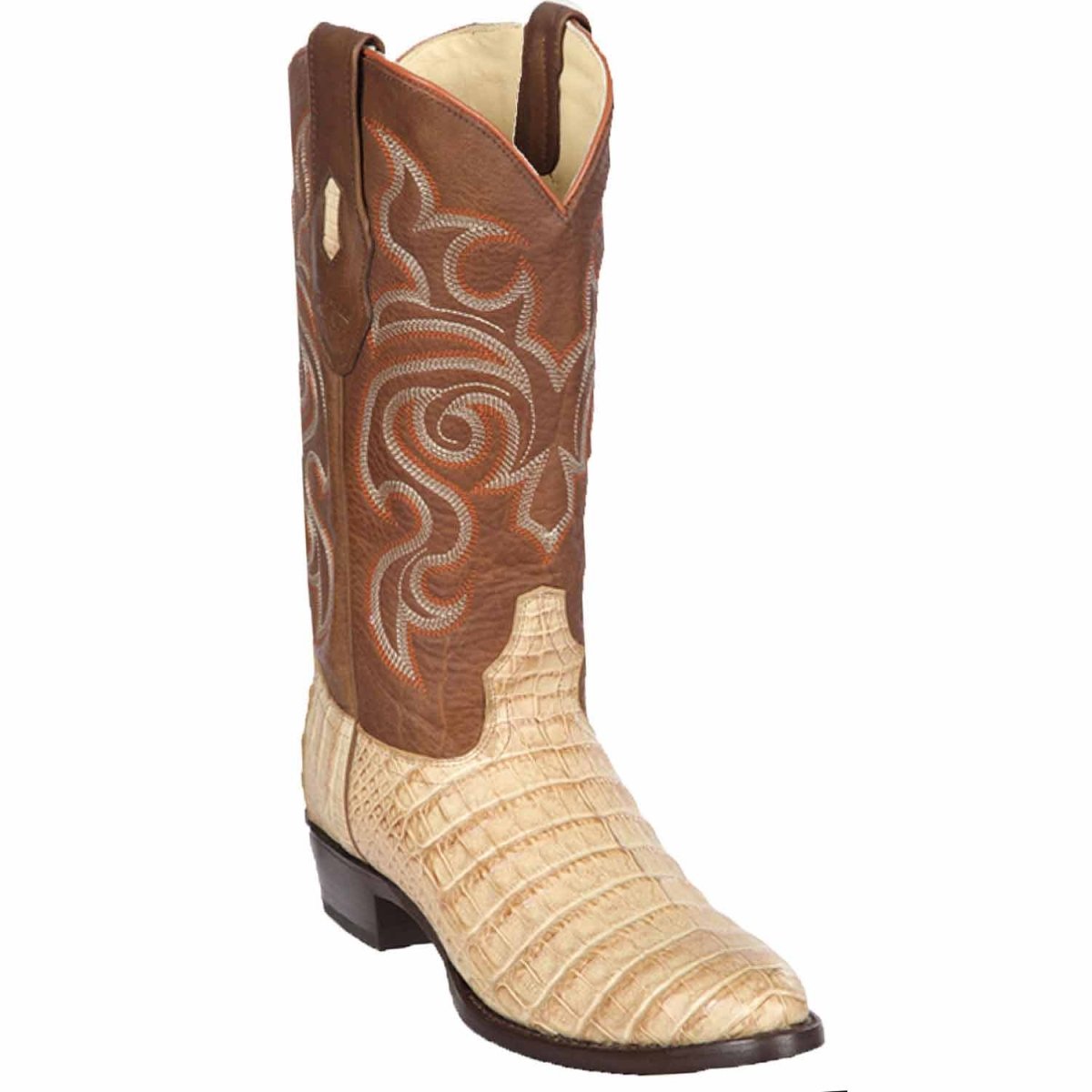 Western Genuine Caiman Belly Round Toe Boots Honey Color - Los Altos Boots Side View