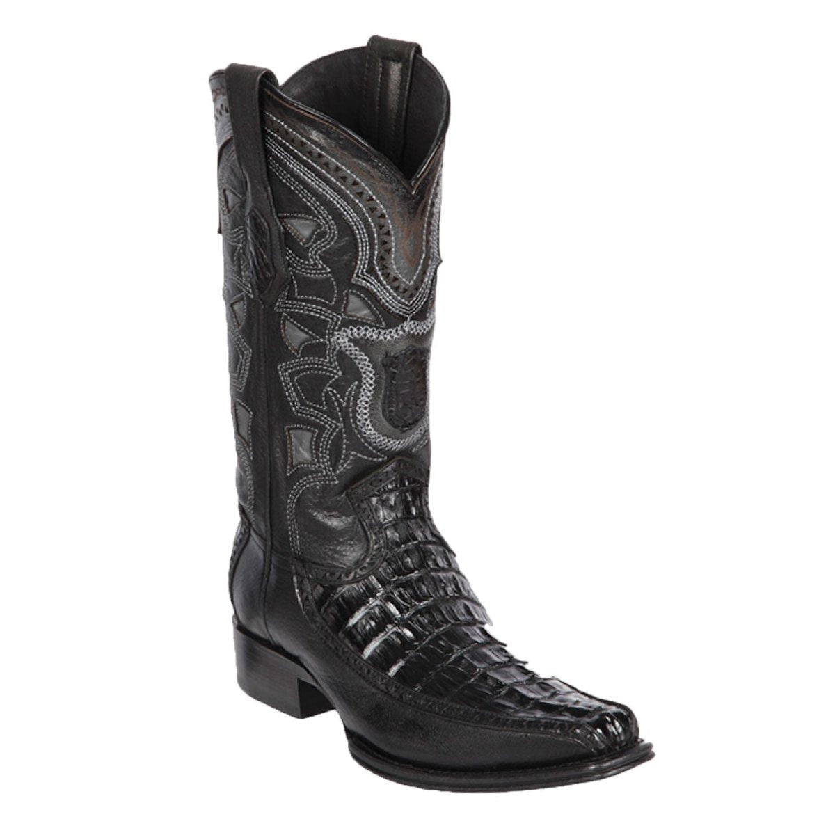Botas de Cocodrilo Caiman Cola con Venado Original Punta Europea Color Negro - Los Altos Boots - Los Altos Boots