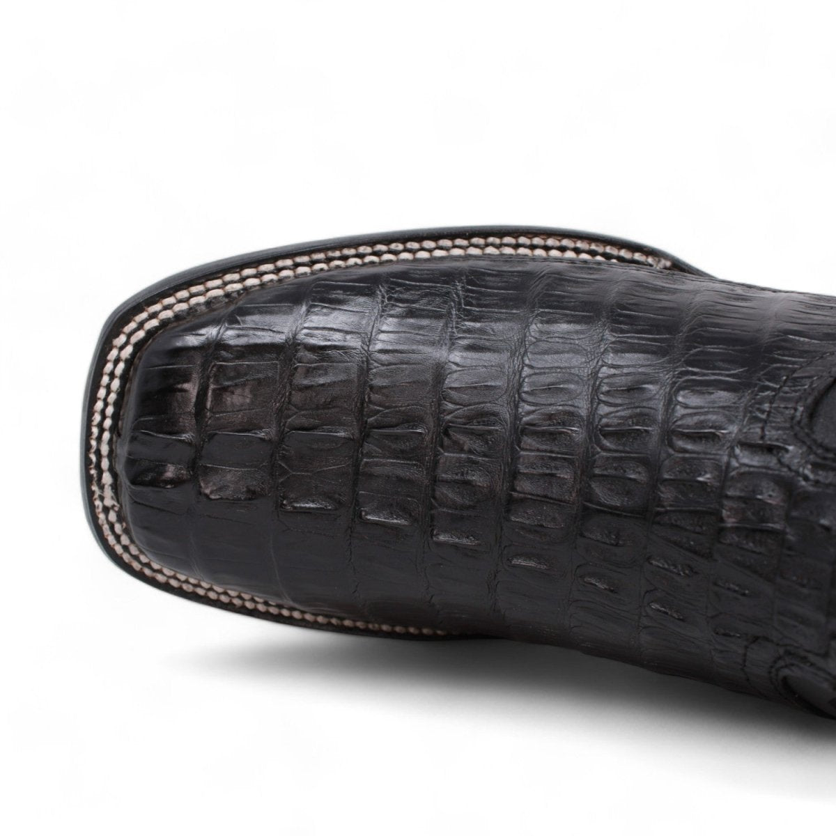 Genuine Crocodile Caiman Tail Wide Square Toe Boots Black Color - Wild West Boots toe