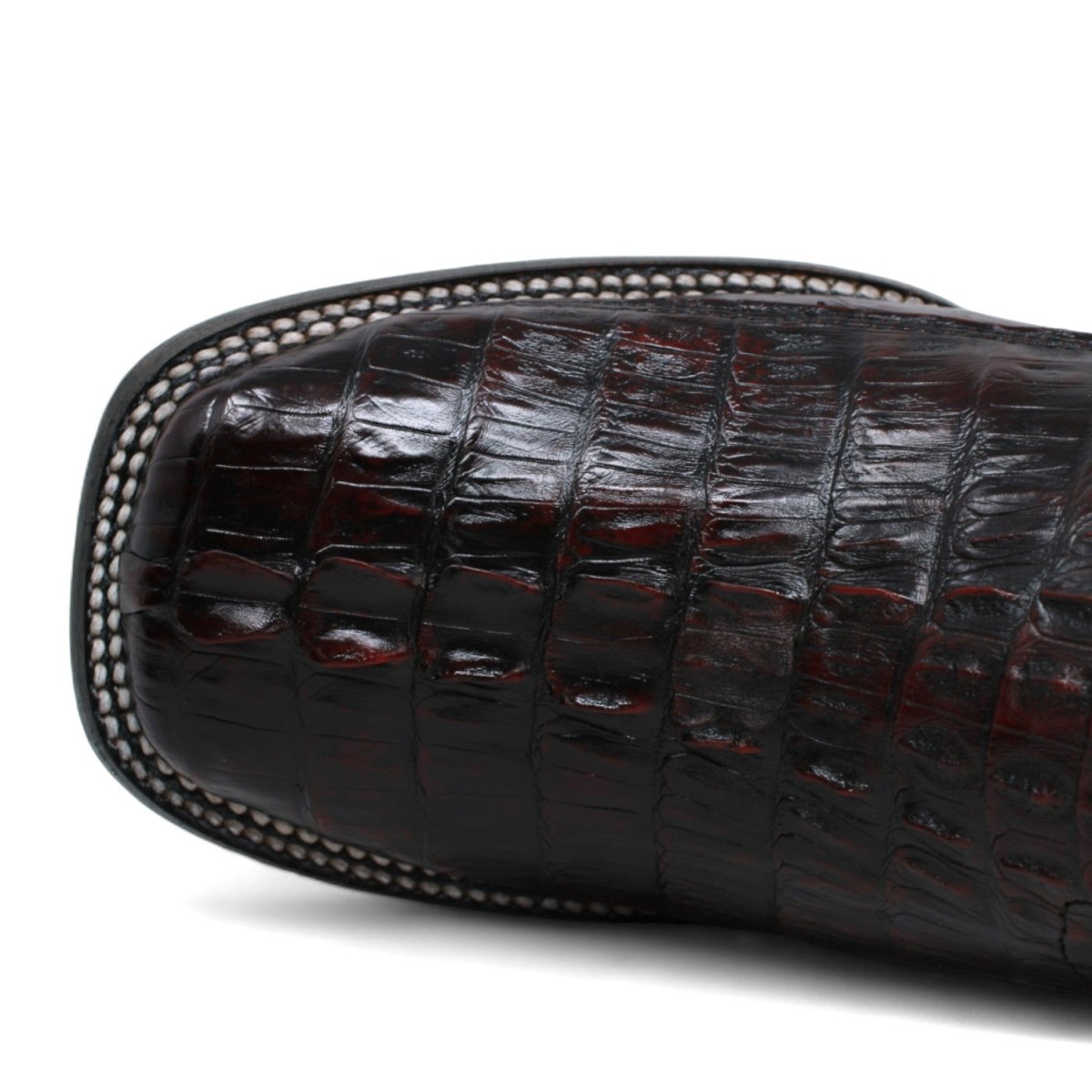 Genuine Crocodile Caiman Tail Wide Square Toe Boots Black Cherry Color - Wild West Boots toe