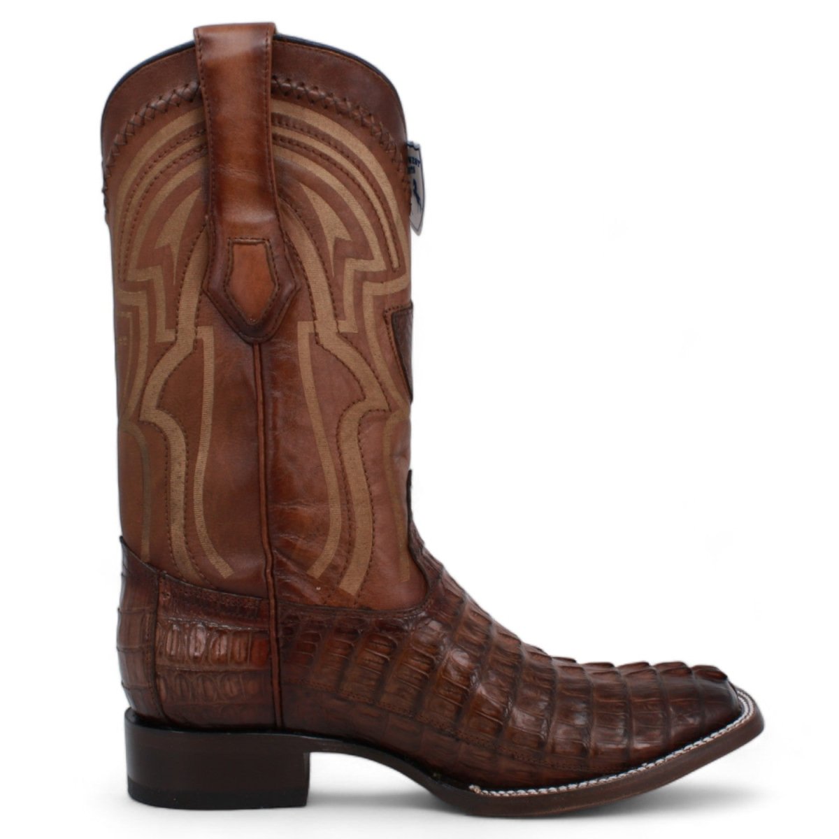 Genuine Crocodile Caiman Tail Wide Square Toe Boots Brown Color - Wild West Boots right side
