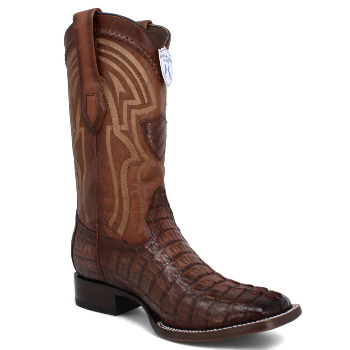 Genuine Crocodile Caiman Tail Wide Square Toe Boots Brown Color - Wild West Boots