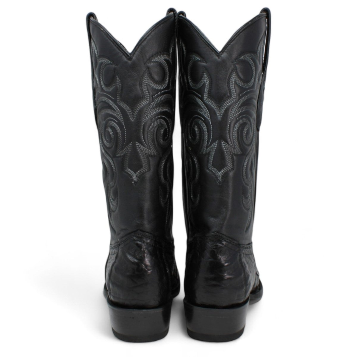 Original Caiman Crocodile Tail Western Boots with Snip Toe in Black Color - Los Altos Boots - Back Pair View