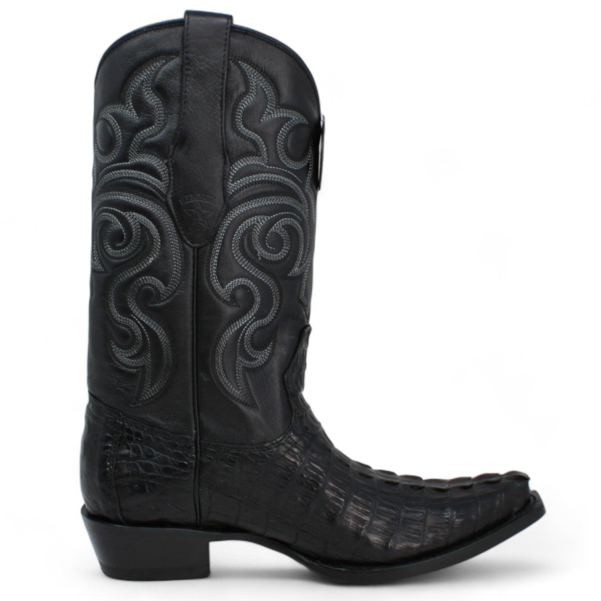 Original Caiman Crocodile Tail Western Boots with Snip Toe in Black Color - Los Altos Boots - Right Side View