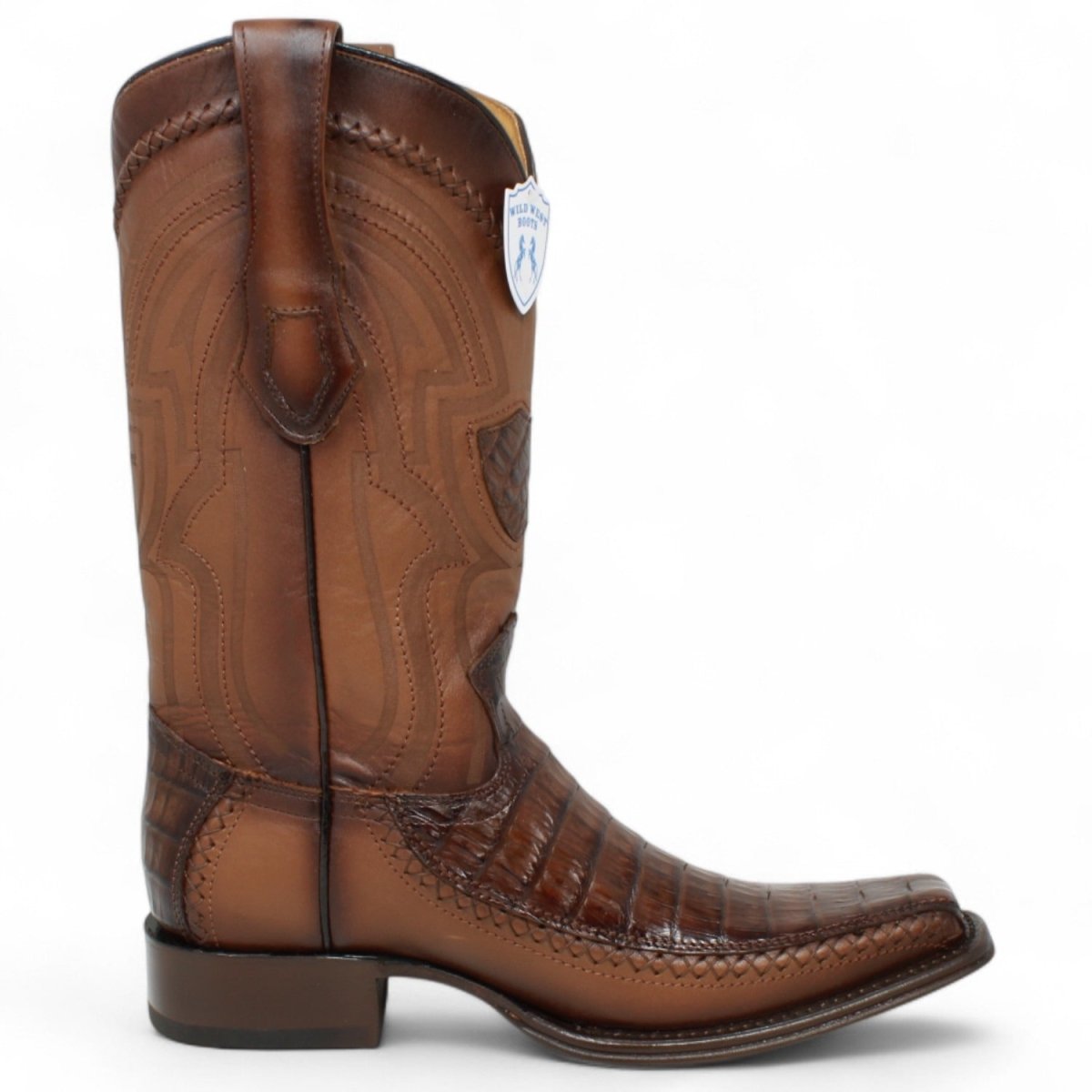 Western Genuine Caiman Belly European Toe Boots Faded Brown Color - Wild West Boots - Right Side View