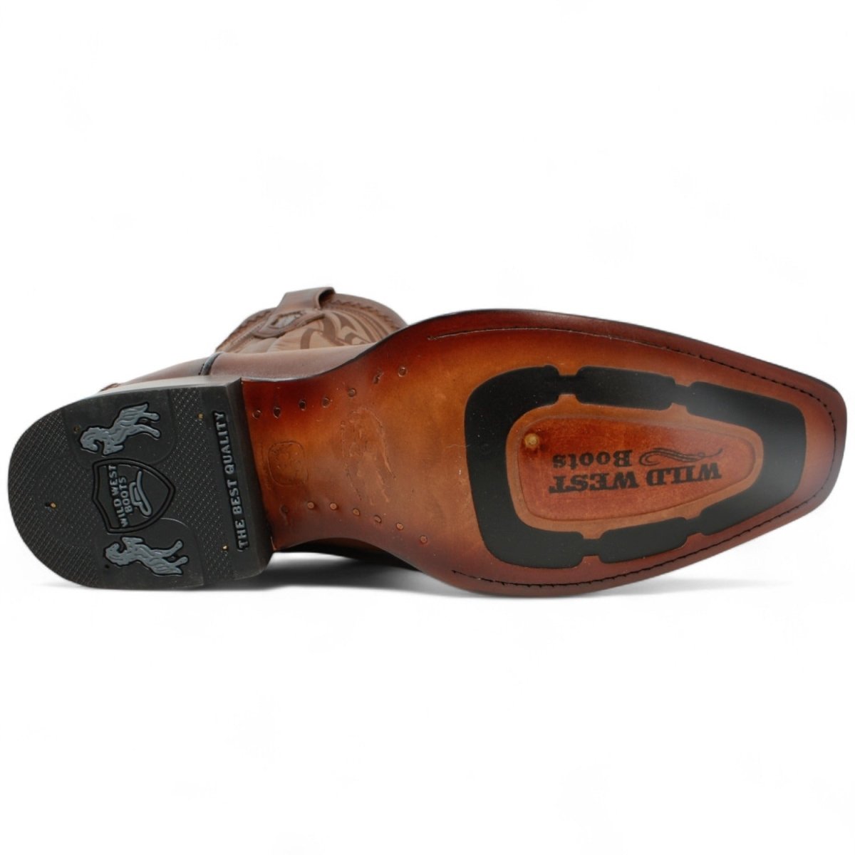 Western Genuine Caiman Belly European Toe Boots Faded Brown Color - Wild West Boots - Sole View