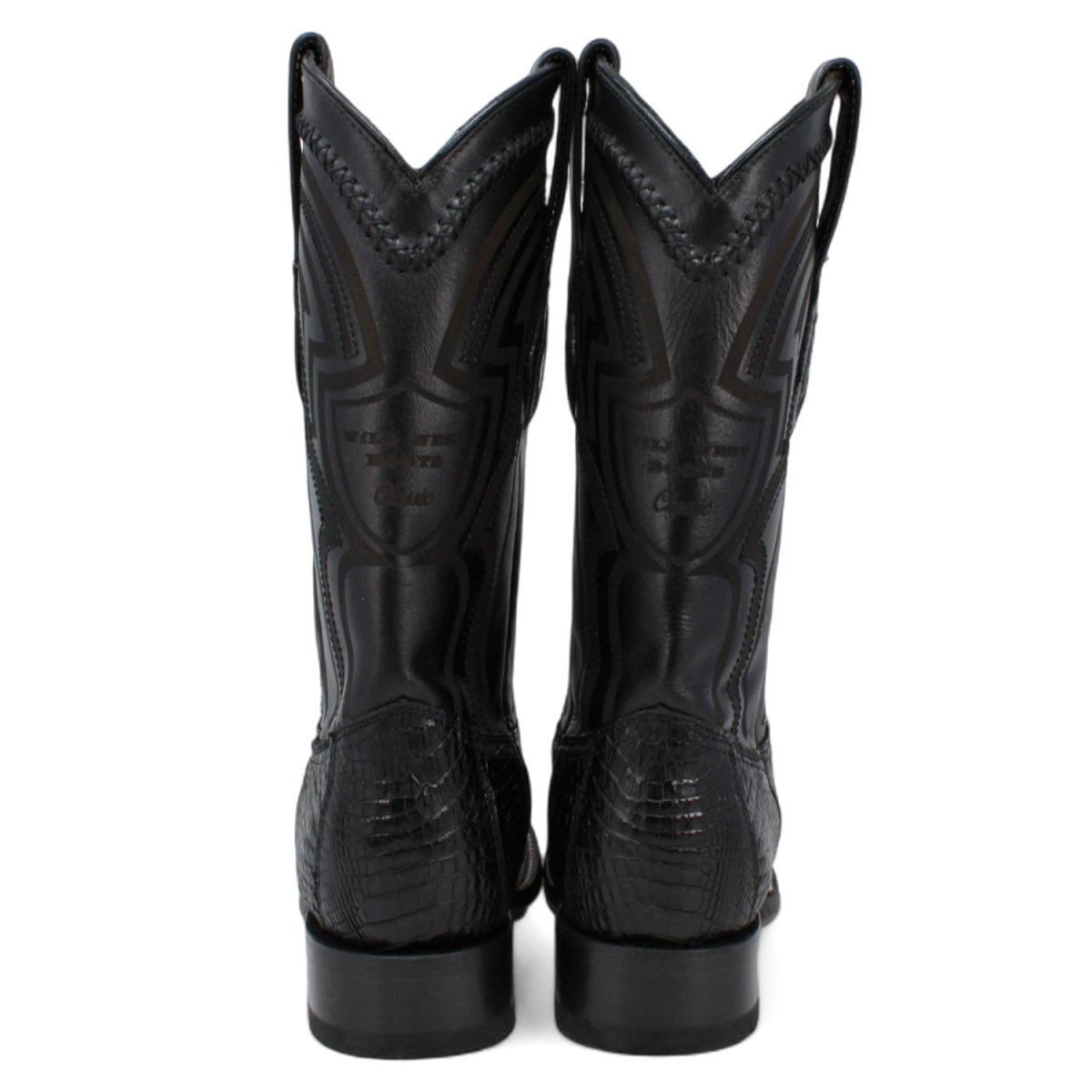 Genuine Crocodile Caiman Hornback Wide Square Toe Boots Black Color - Wild West Boots back