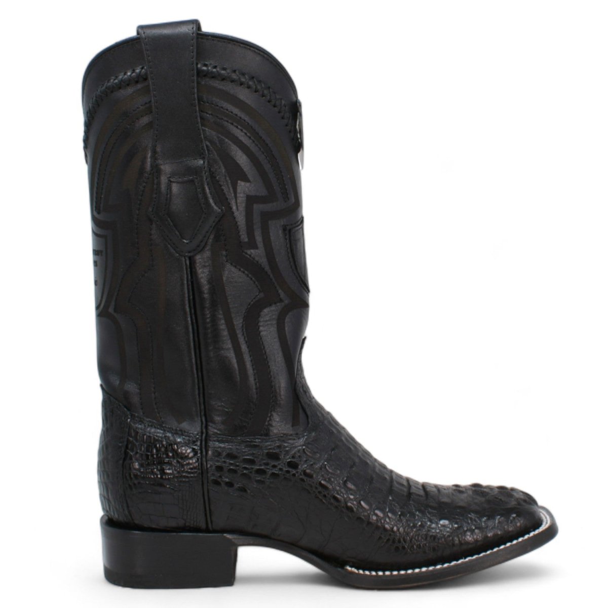 Genuine Crocodile Caiman Hornback Wide Square Toe Boots Black Color - Wild West Boots right side