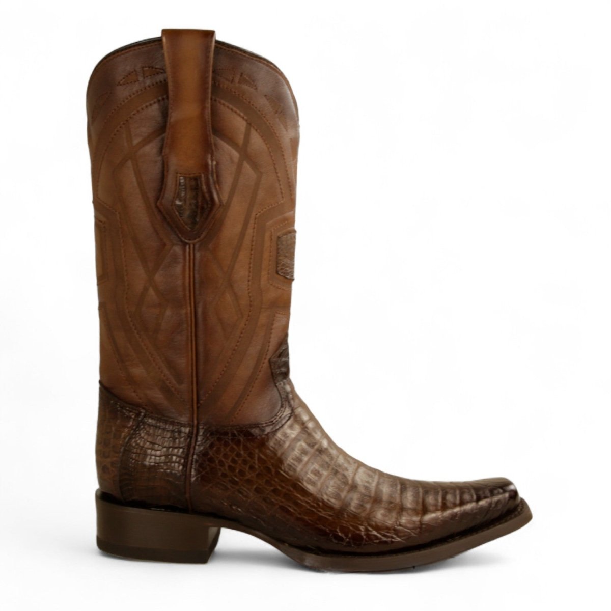 Botas de Cocodrilo Caiman Original Punta Cuadrada Europea Color Cafe Difuminado - Los Altos Boots - Los Altos Boots