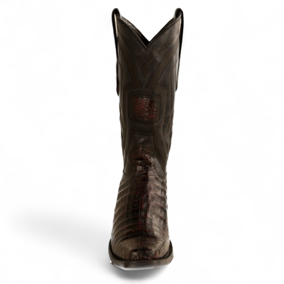 Botas de Cocodrilo Caiman Original Punta Cuadrada Europea Color Negro Rojizo - Los Altos Boots - Los Altos Boots