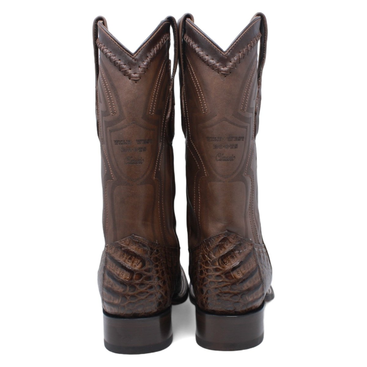 Genuine Crocodile Caiman Belly Wide Square Toe Boots Brown Color - Wild West Boots back