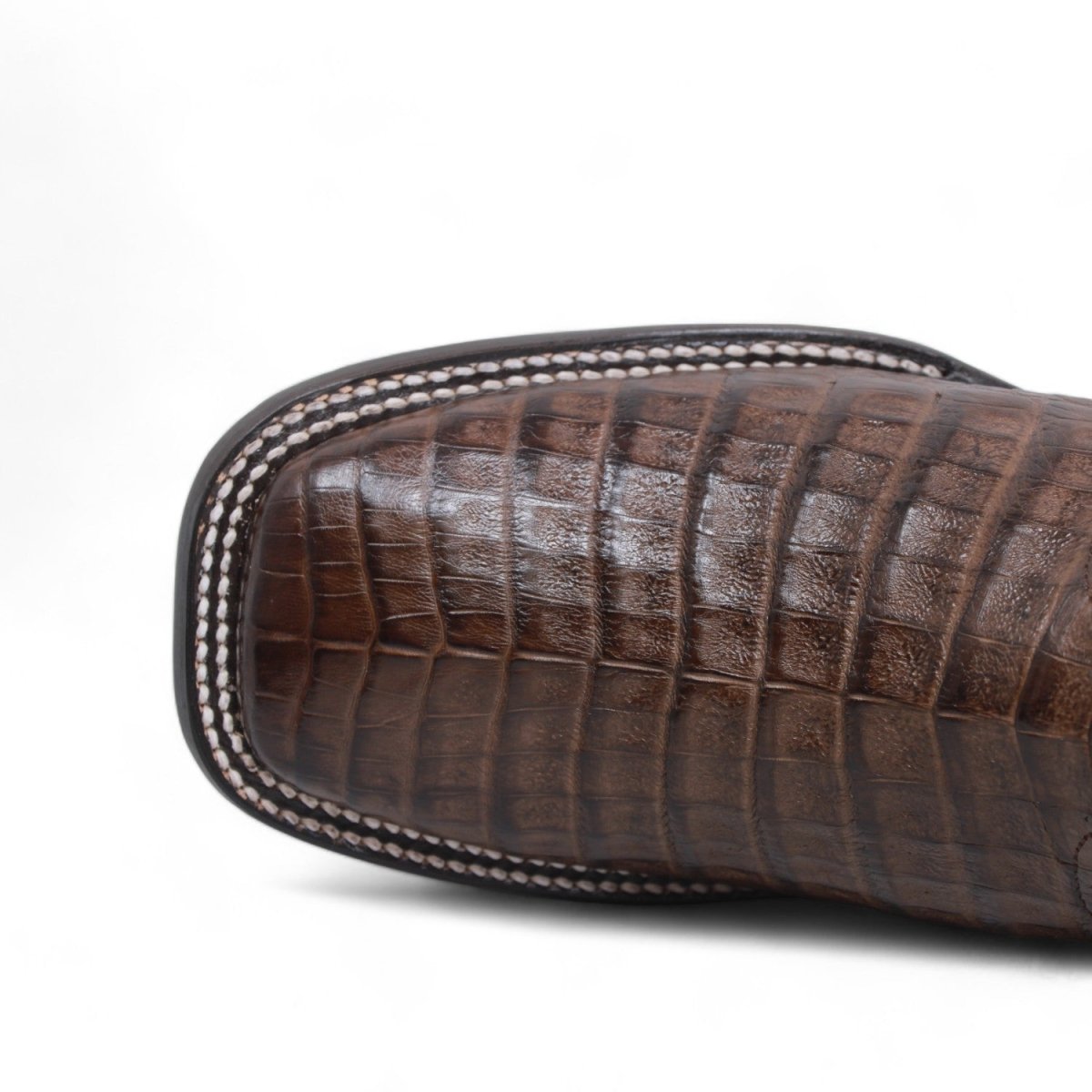 Genuine Crocodile Caiman Belly Wide Square Toe Boots Brown Color - Wild West Boots toe