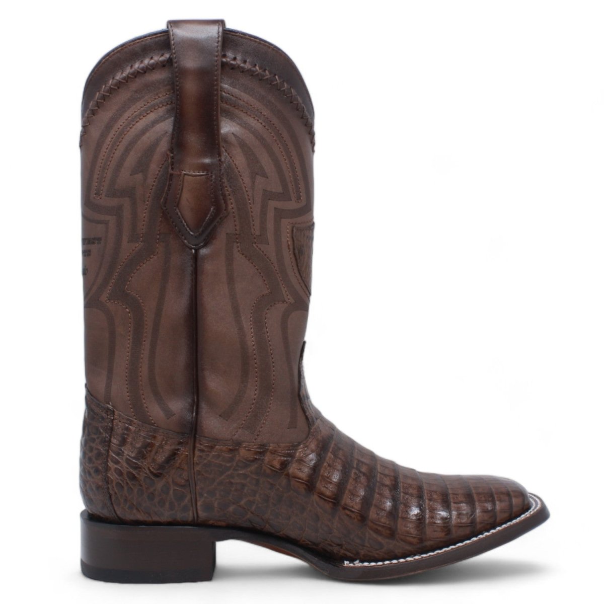 Genuine Crocodile Caiman Belly Wide Square Toe Boots Brown Color - Wild West Boots right side
