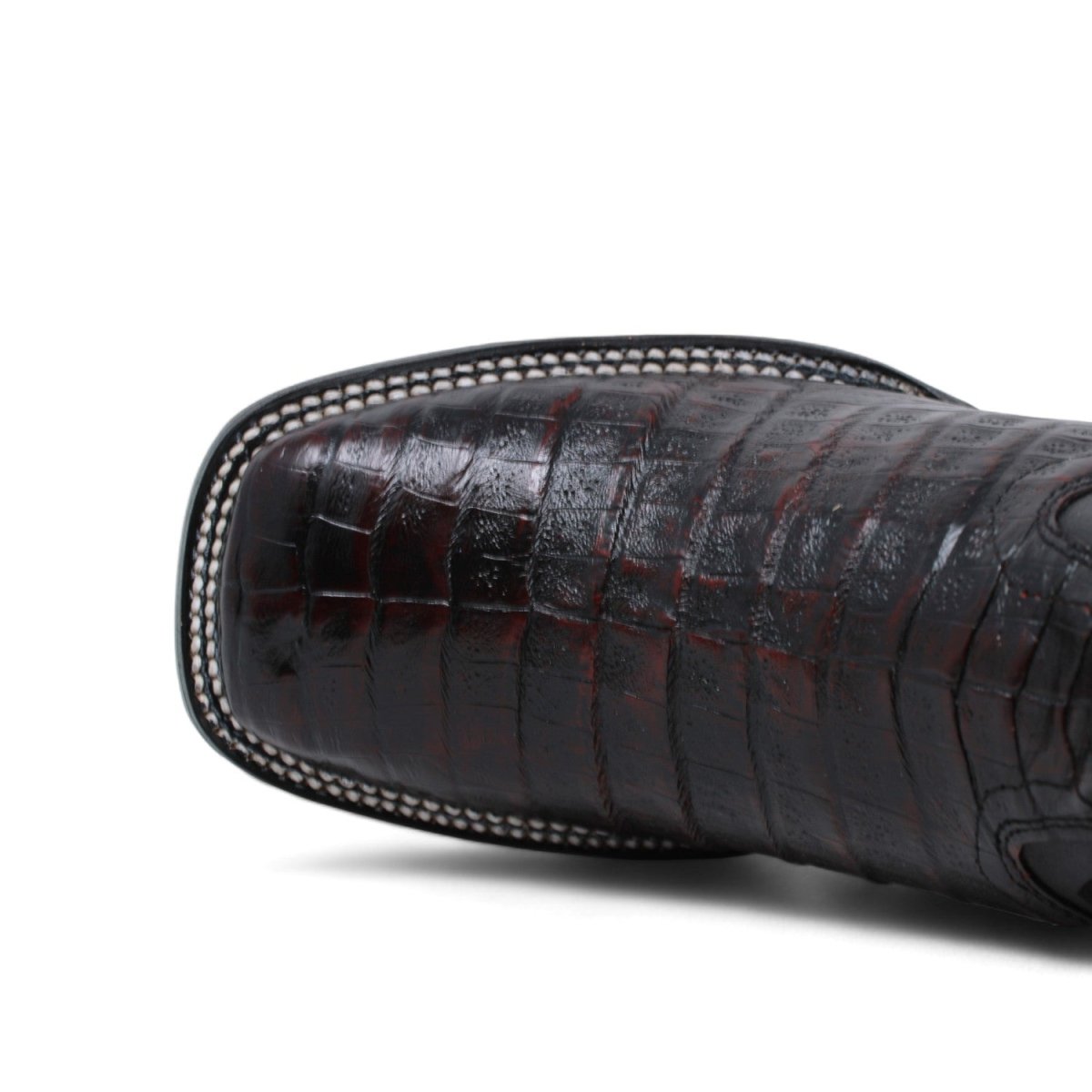 Genuine Crocodile Caiman Belly Wide Square Toe Boots Black Cherry Color - Wild West Boots toe