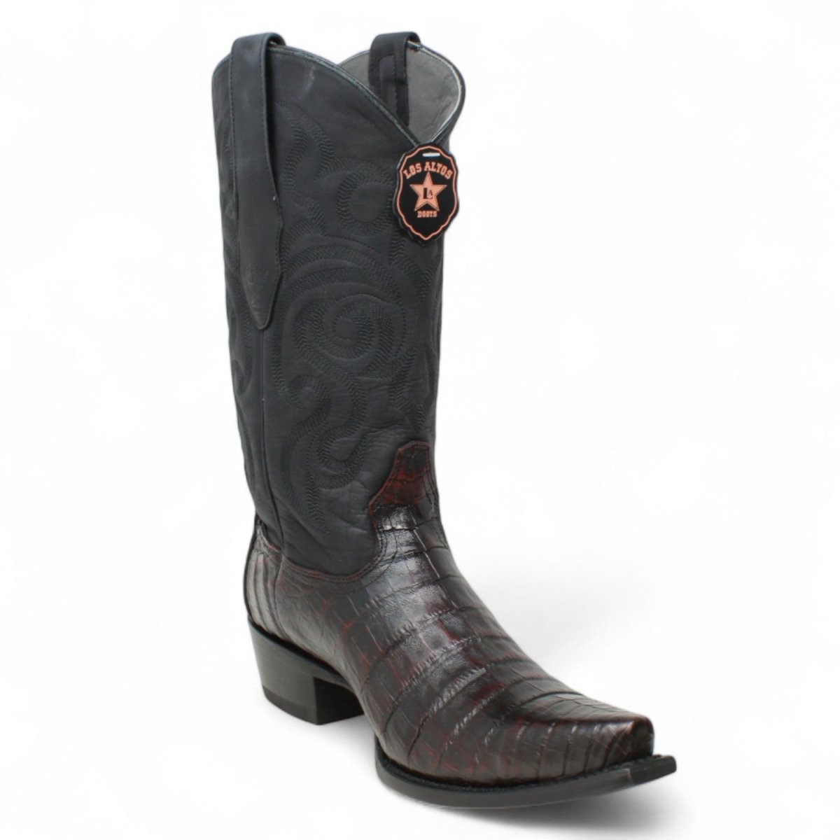 Botas de Piel Original Punta Oval Color Negro Rojizo Acabado Camaleon - Los Altos Boots main image 0