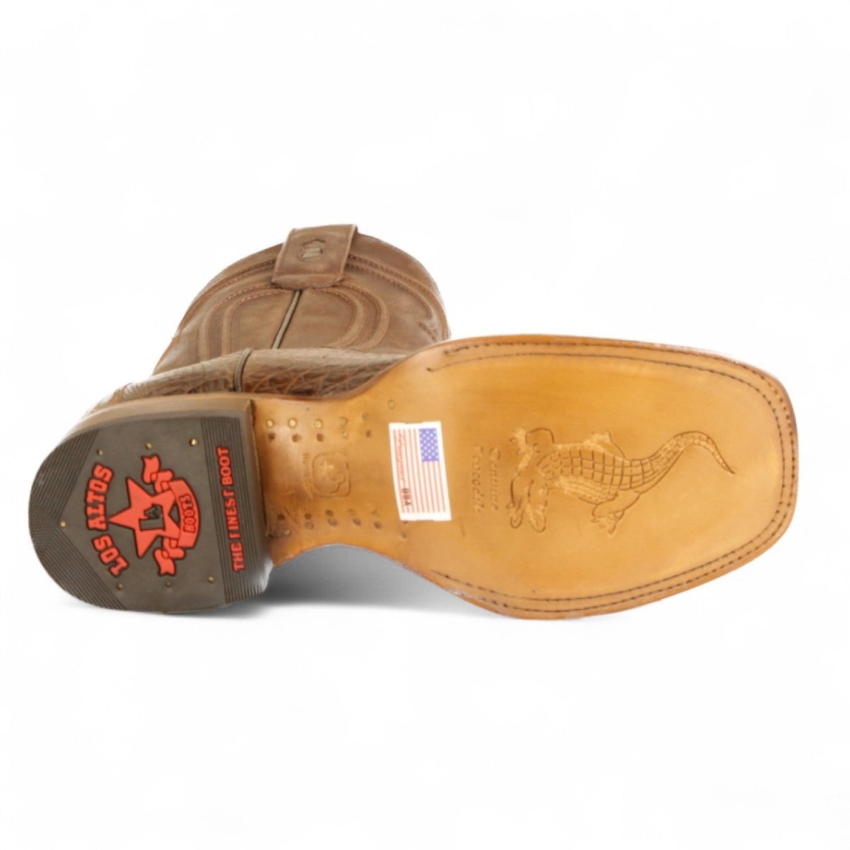 Botas de Cocodrilo Caiman Panza Original Punta Rodeo Cuadrada Ancha con Zipper Color Cafe - Los Altos Boots - Los Altos Boots