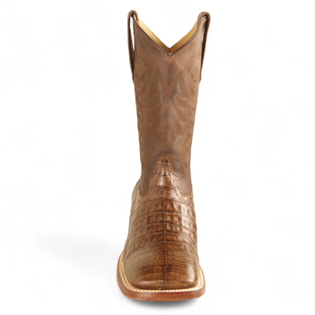 Botas de Cocodrilo Caiman Panza Original Punta Rodeo Cuadrada Ancha Texas Color Cafe - Los Altos Boots - Los Altos Boots