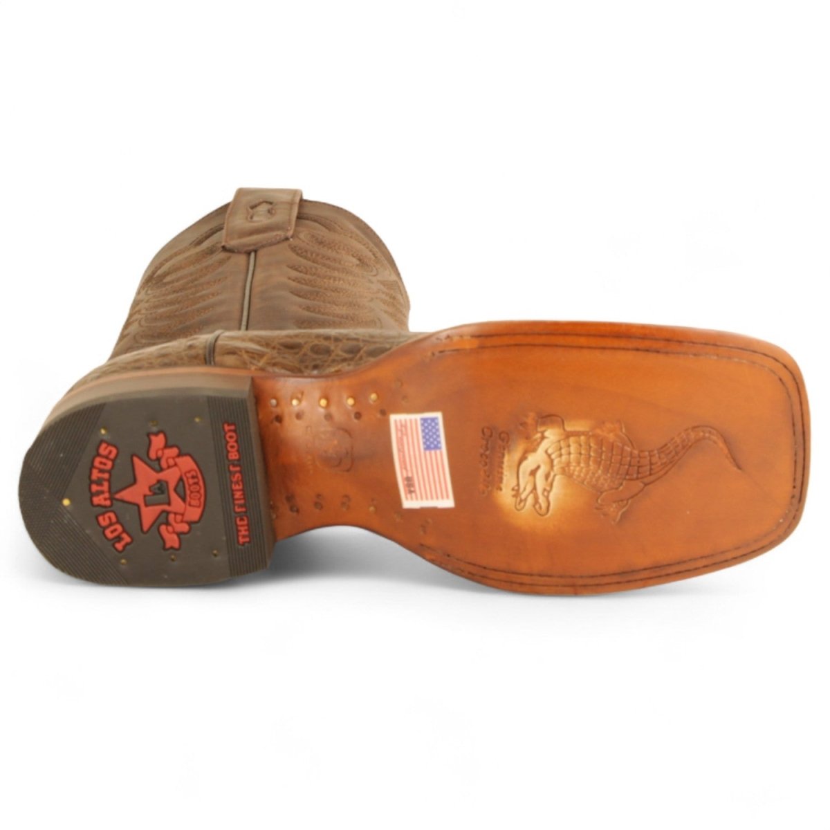 Botas de Cocodrilo Caiman Panza Original Punta Rodeo Cuadrada Ancha Texas Color Cafe - Los Altos Boots - Los Altos Boots