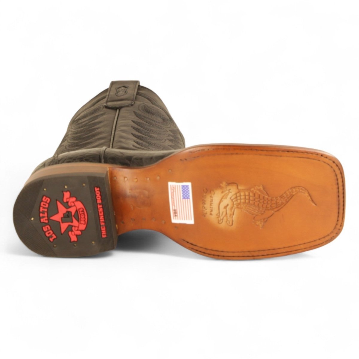 Botas de Cocodrilo Caiman Panza Original Punta Rodeo Cuadrada Ancha Texas Color Negro - Los Altos Boots - Los Altos Boots