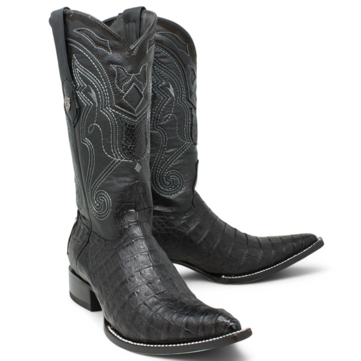 Western Genuine Caiman 3X Toe boots Black Color - Wild West Boots - Side View