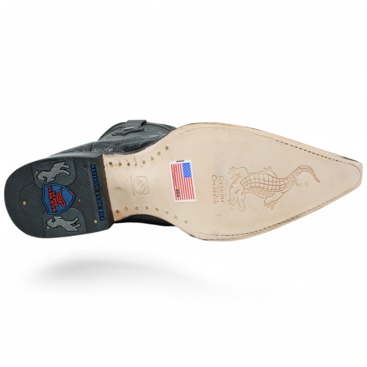 Western Genuine Caiman 3X Toe boots Black Color - Wild West Boots - Sole View