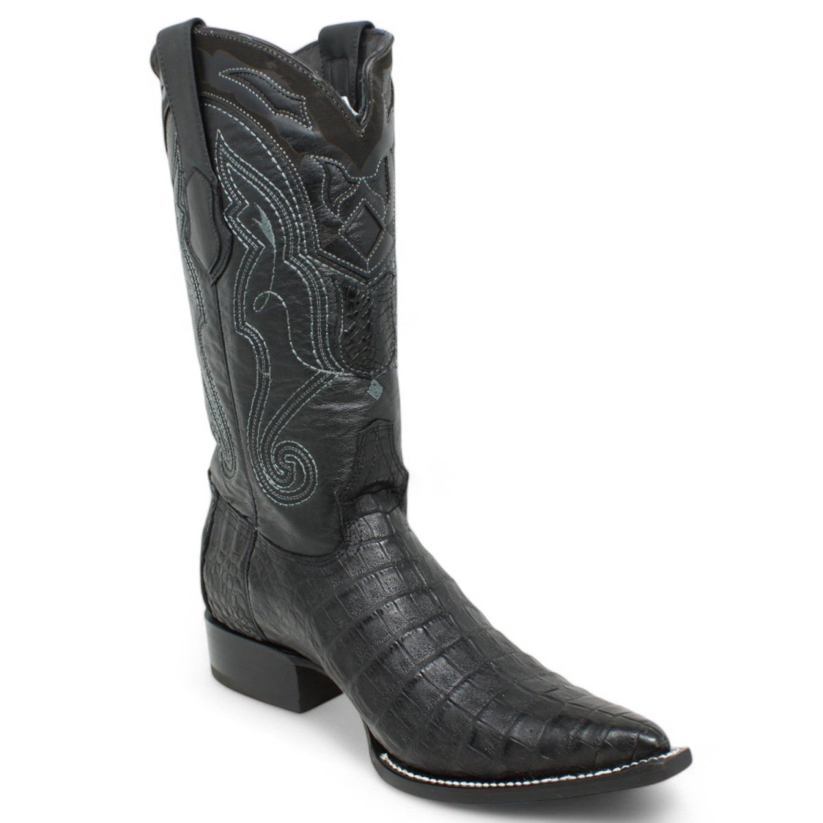 Western Genuine Caiman 3X Toe boots Black Color - Wild West Boots - Side View
