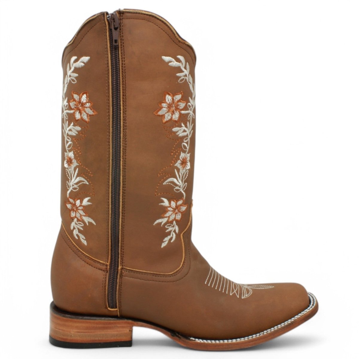 Botas de Cuero Crazy con Flores para Mujer en Rodeo Tan - La Sierra - La Carreta
