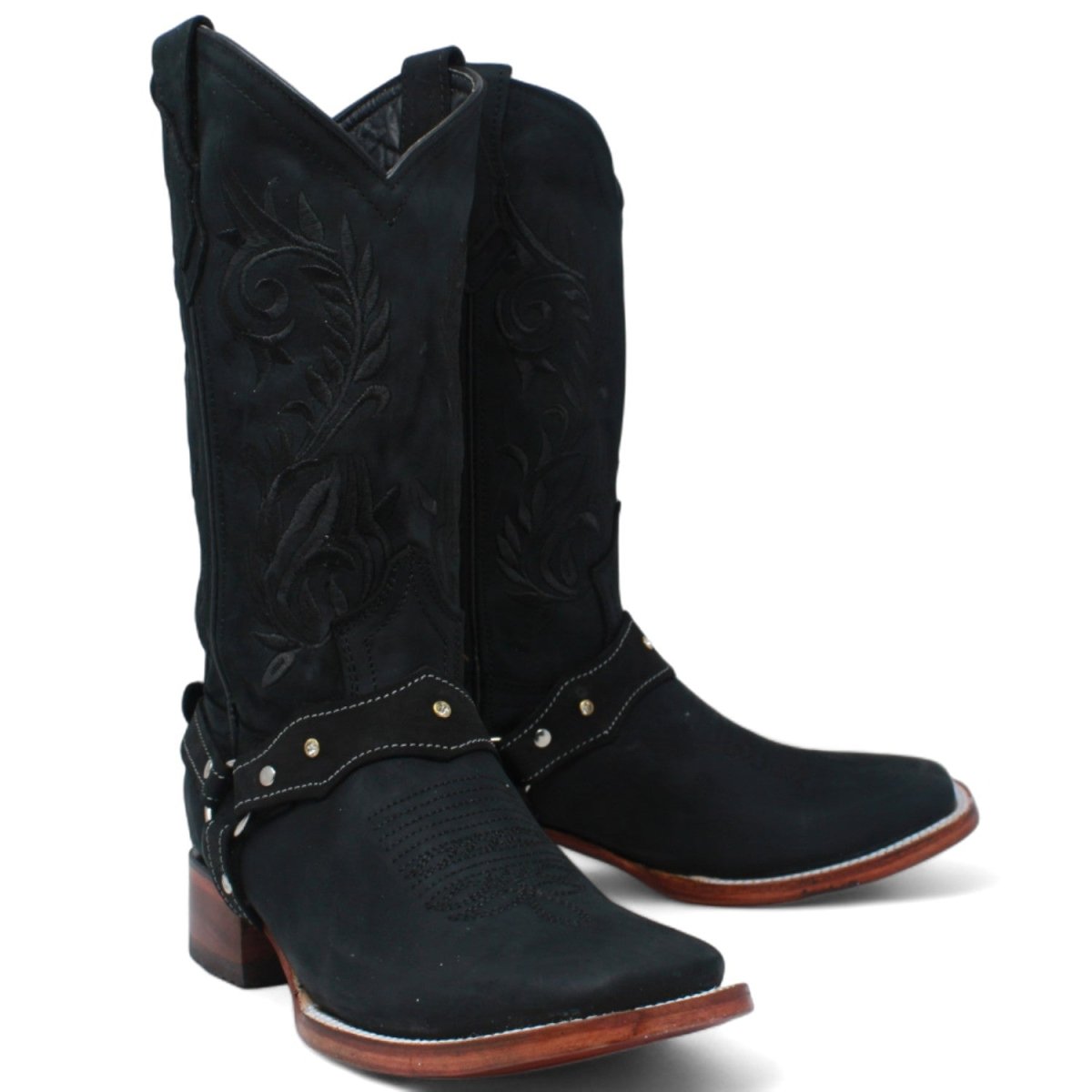 Botas de Cuero para Mujer en Horma Rodeo con Bordado Negro