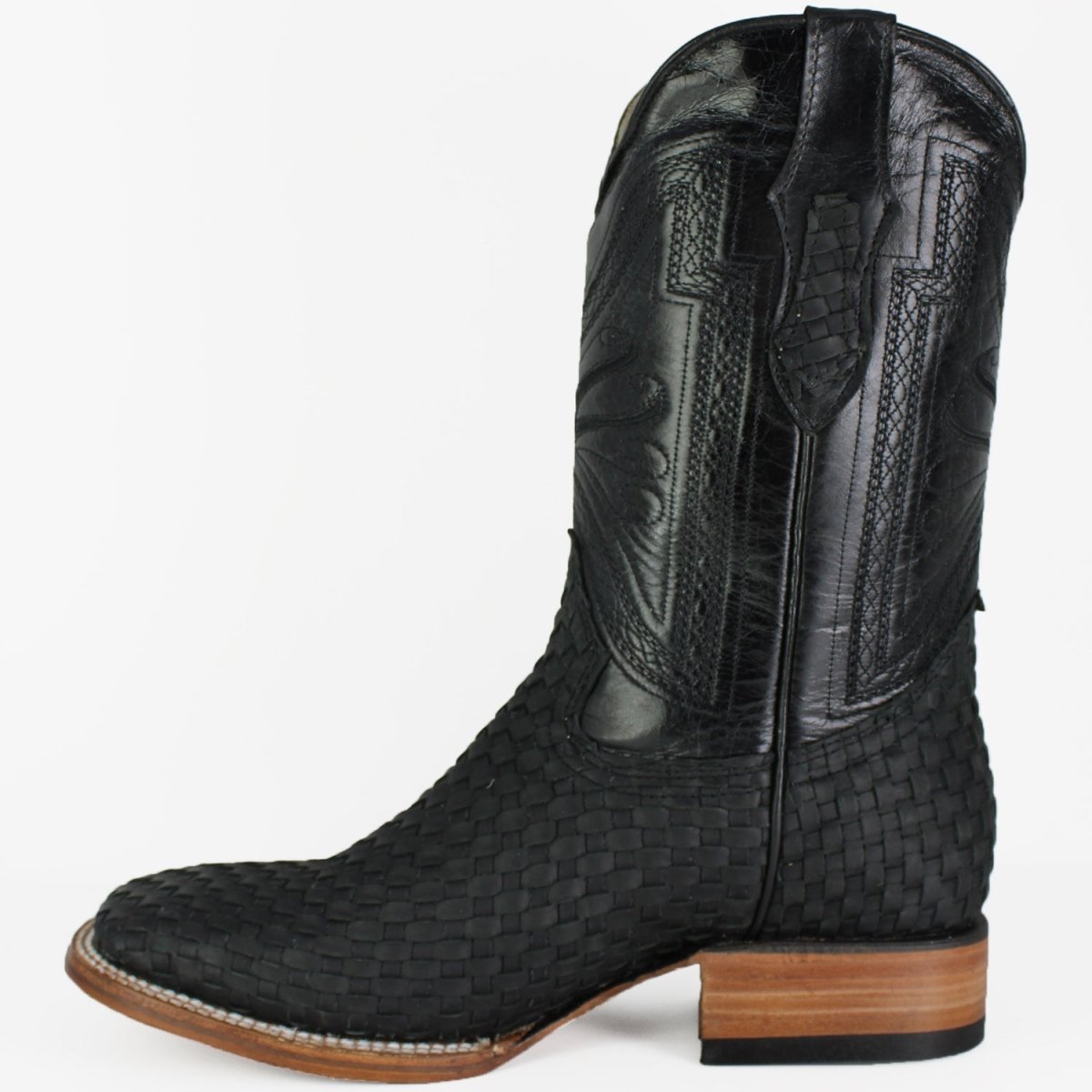 Botas de Cuero Petatillo Horma Rodeo Cuadrada Color Negro - A&A Boots