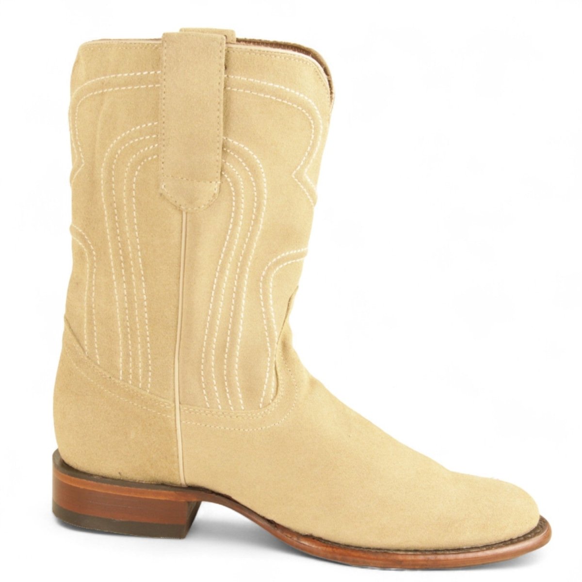 Botas de Gamuza de Piel Original Roper Punta Redonda con Zipper Color Arena - Los Altos Boots - Los Altos Boots