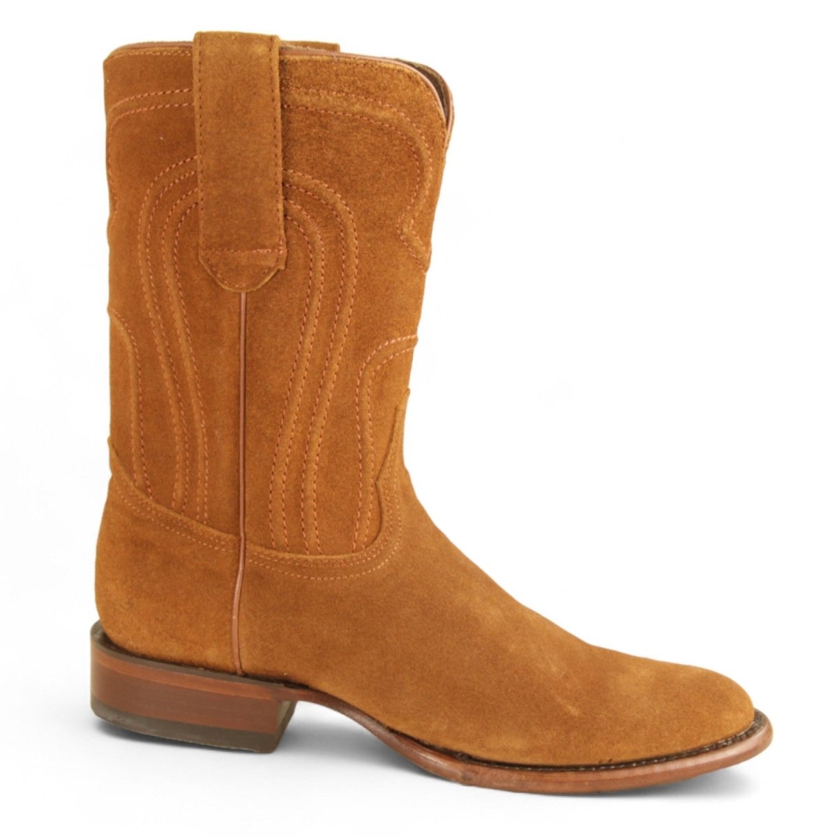 Botas de Gamuza de Piel Original Roper Punta Redonda con Zipper Color Cognac - Los Altos Boots - Los Altos Boots