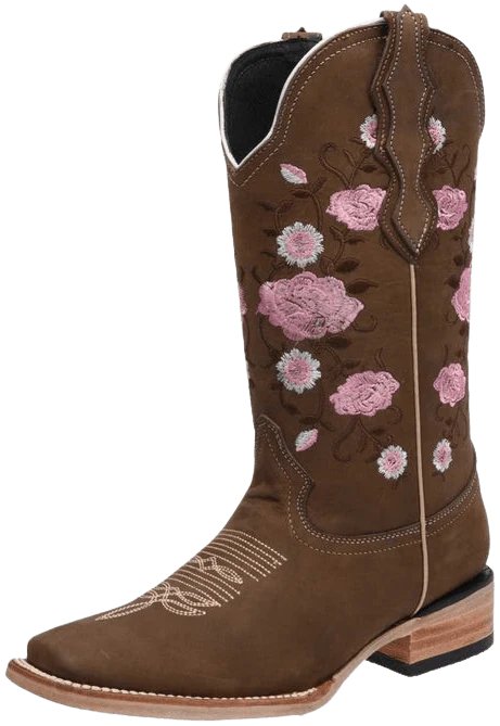 Botas de Gamuza Original Punta Rodeo Cuadrada Cafe para Mujer WD-495 - White Diamonds Boots