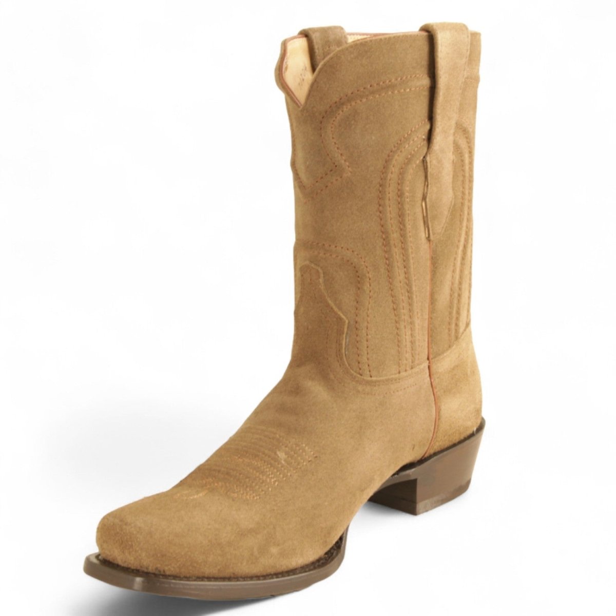 Botas de Gamuza Punta Rodeo Cuadrada Ancha Color Antique Saddle - Los Altos Boots - Los Altos Boots