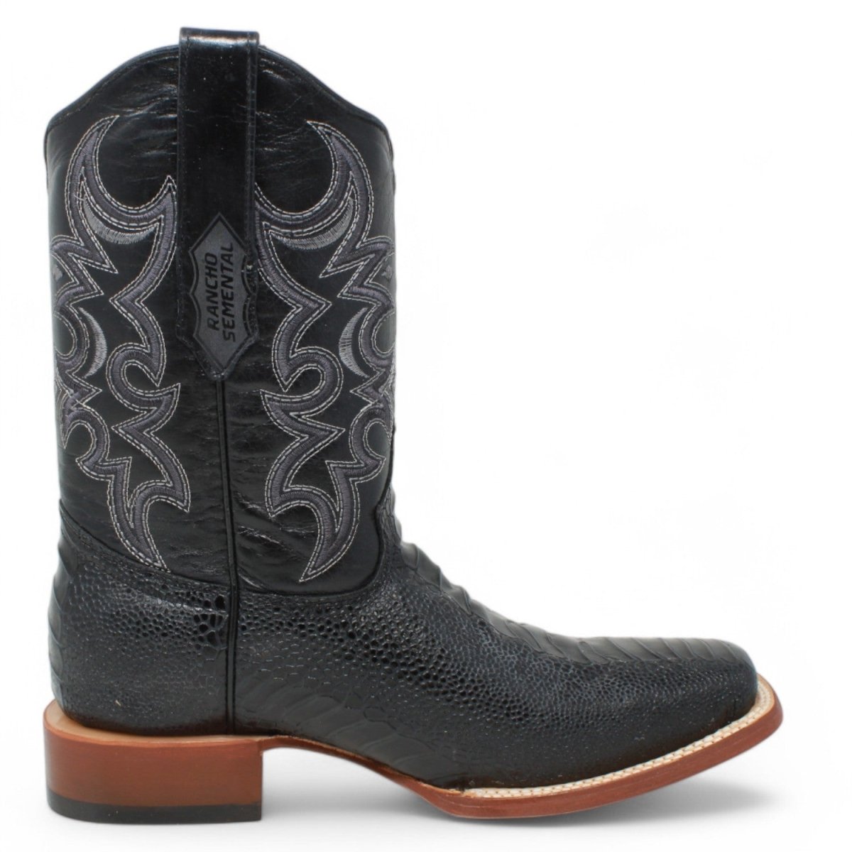 Botas de hombre Horma Cuadrada Pata de Averstruz Grabado Negro - Rancho Semental - Tanner Mark Boots