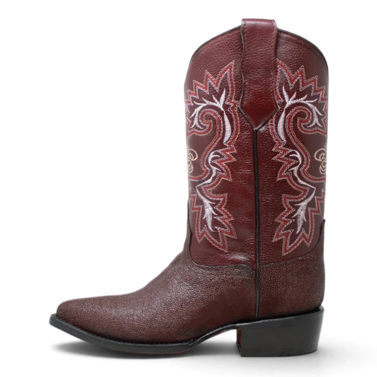 Botas de Mantarraya Grabada Perla Completa Horma Puntal Color Vino - La Carreta - La Carreta