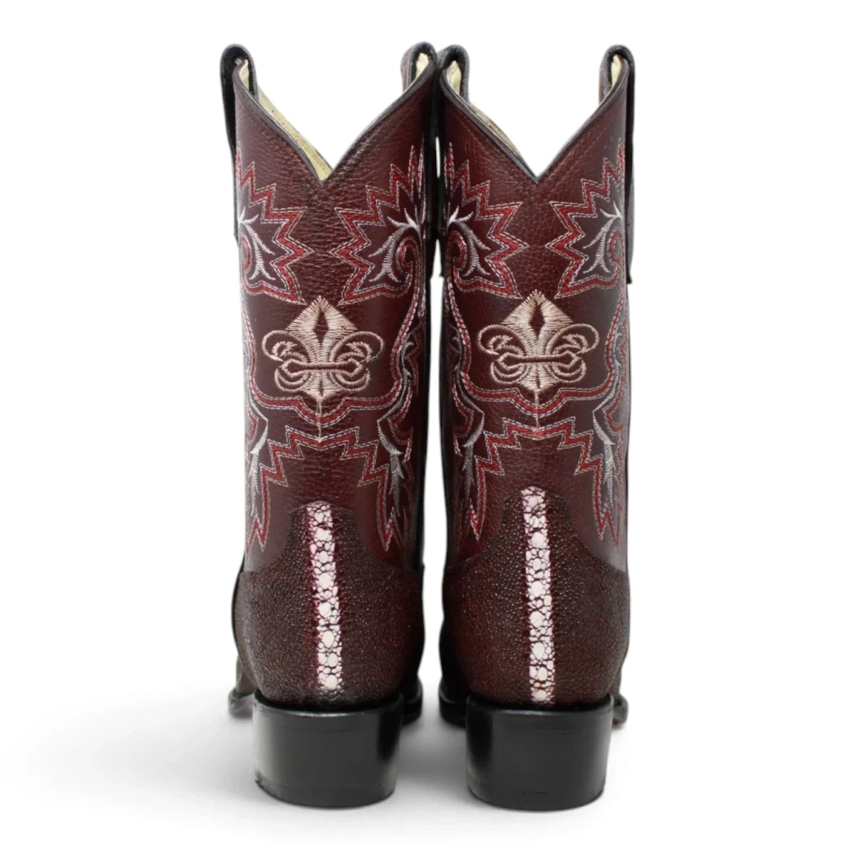 Botas de Mantarraya Grabada Perla Completa Horma Puntal Color Vino - La Carreta - La Carreta